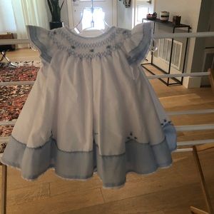 Sarah Louise Baby Girl Blue & White Smocked Dress